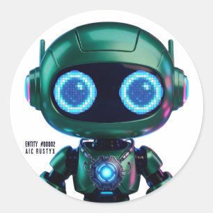 Cyberpunk AI Robot Round Sticker #00002 AIC Rust