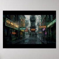 Cyberpunk Alleyway Rainy Neon Tower Steampunk 