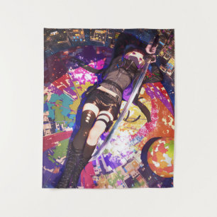 Cyberpunk Anime Girl Ninja Kunoichi Tapestry