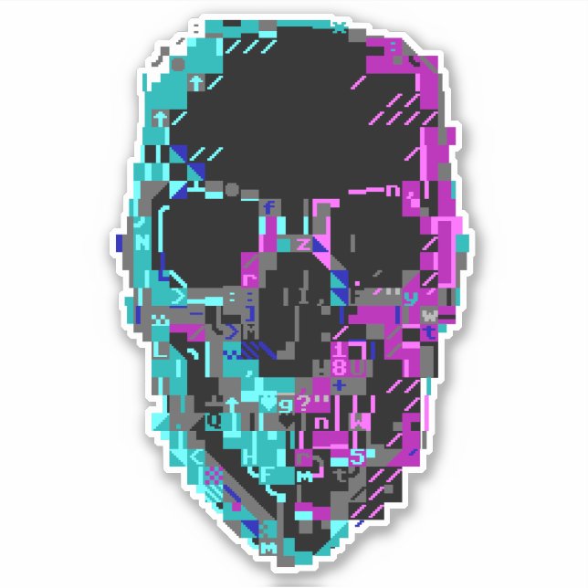 Cyberpunk ASCII Glitch Skull Sticker (Front)