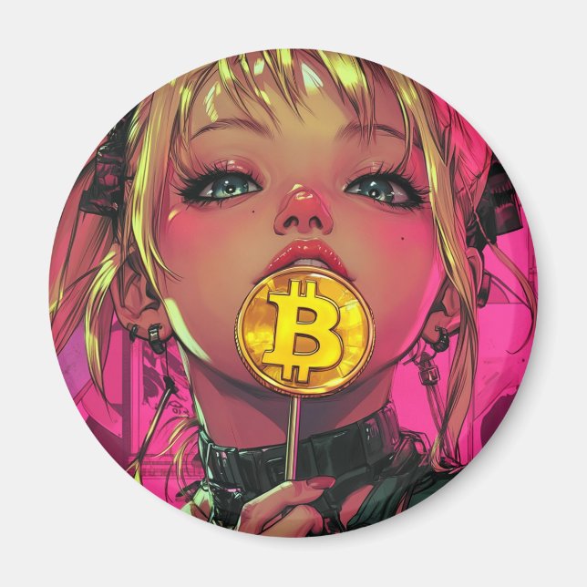 Cyberpunk Bitcoin Waifu Anime Magnet (Front)