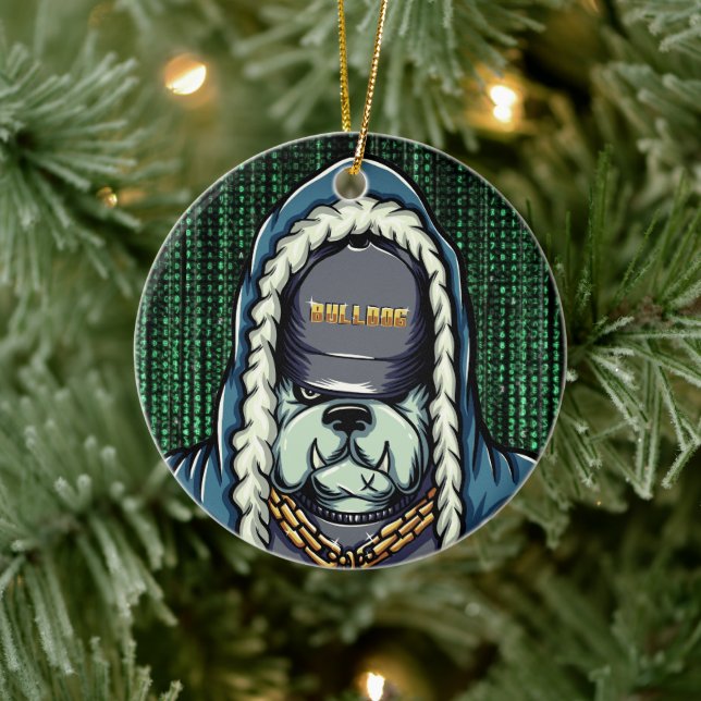 Cyberpunk Bulldog Hacker Ornament (Tree)