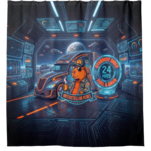 Cyberpunk Capybara Space Trucker Neon Art Shower  Curtain