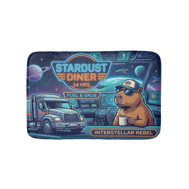 Cyberpunk Capybara Space Trucker Stardust Diner Ba Bath Mat (Front)