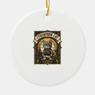 Cyberpunk Cat Cat Cyberpunk Vintage Ceramic Tree Decoration