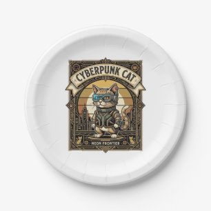 Cyberpunk Cat Cat Cyberpunk Vintage Paper Plate