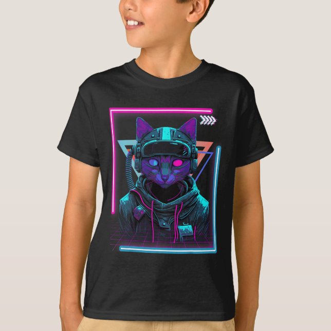 Cyberpunk Cat Kitty Punker Futuristic Cyber Punk  T-Shirt (Front)