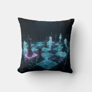 Cyberpunk Chess, Neon Digital Board Game S Cushion