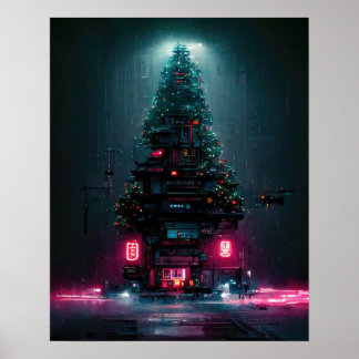 Cyberpunk Christmas Tree Poster