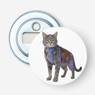 Cyberpunk Circuit Cat – Neon Tech Beast Bottle Opener