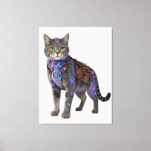 Cyberpunk Circuit Cat – Neon Tech Beast Canvas Print