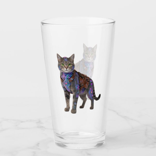 Cyberpunk Circuit Cat – Neon Tech Beast Glass (Front)