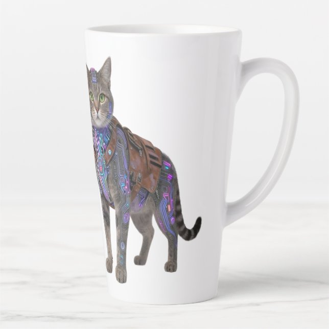 Cyberpunk Circuit Cat – Neon Tech Beast Latte Mug (Right)