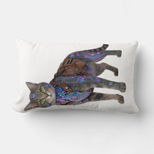 Cyberpunk Circuit Cat – Neon Tech Beast Lumbar Cushion