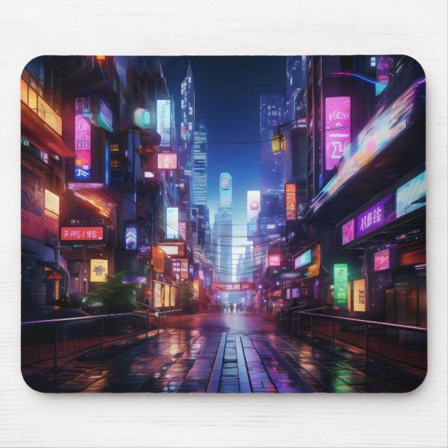 Cyberpunk City Night Mouse Pad (Front)