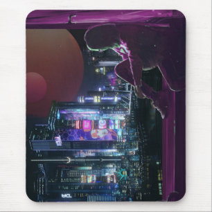 cyberpunk city skyline girl scifi synthwave mouse pad