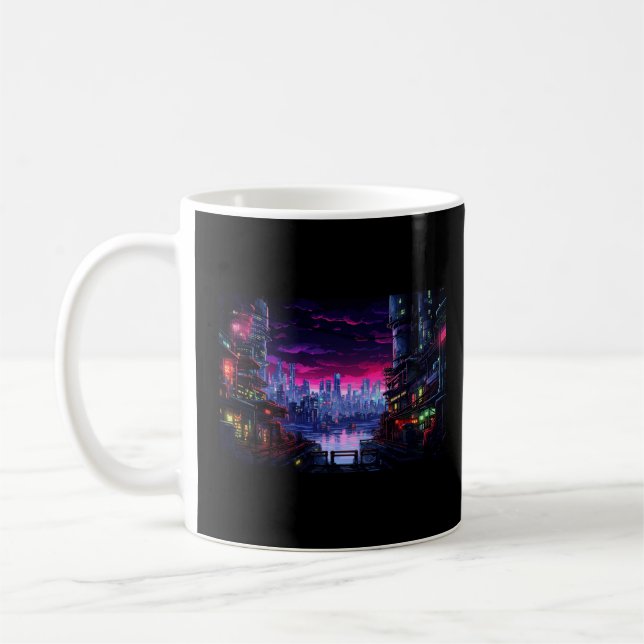 Cyberpunk City Waterfront Coffee Mug (Left)
