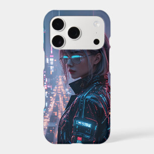 Cyberpunk Cityscape Poster Futuristic Female Hacke