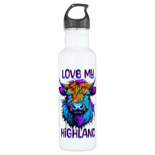 Cyberpunk Colourful Ai Highland Cow 710 Ml Water Bottle