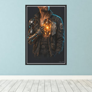 cyberpunk, cyborg, samurai, neon, synthwave, warri canvas print