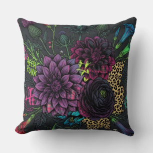 Cyberpunk Dark Floral Throw Pillow - Edgy 