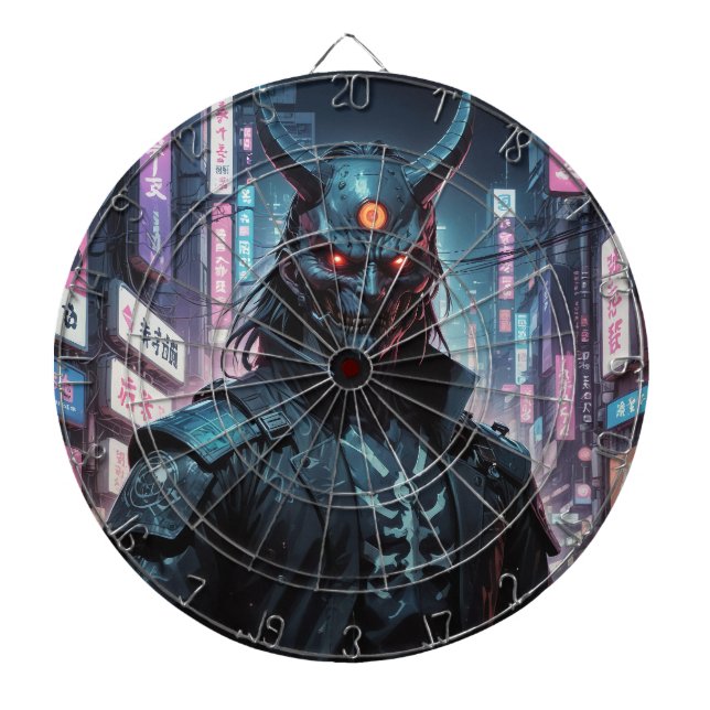 Cyberpunk Demon Samurai Dartboard (Front)