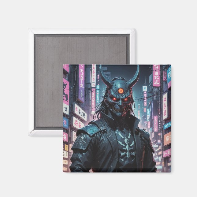 Cyberpunk Demon Samurai Magnet (Front/Back)