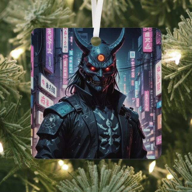 Cyberpunk Demon Samurai Metal Tree Decoration (Insitu)