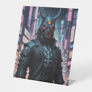 Cyberpunk Demon Samurai Pedestal Sign