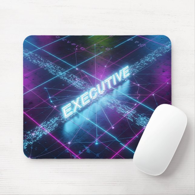 Cyberpunk Executive Neon Glowing Blue Grid Mouse Pad (With Mouse)