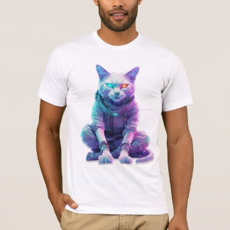 Cyberpunk Feline with Neon Eyes T-Shirt