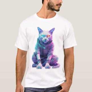 Cyberpunk Feline with Neon Eyes T-Shirt