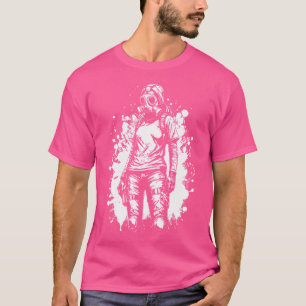 Cyberpunk Female Gamer With Wearing Gasmask Graffi T-Shirt