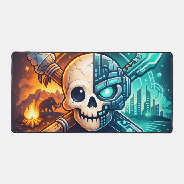 Cyberpunk Fire & Ice Skull Gaming Mouse Pad  (Front)
