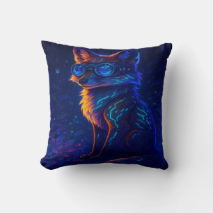 Cyberpunk Fox in Neon Jungle – Futuristic Glowing  Cushion