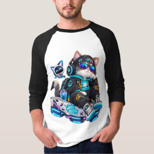 Cyberpunk Gamer Cat Neon Streetwear Art T-Shirt