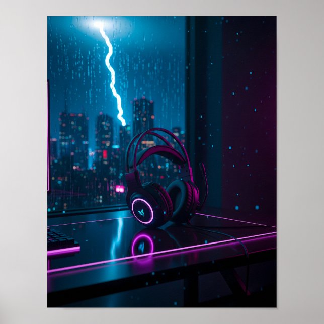 Cyberpunk Gaming Headset Poster (Front)