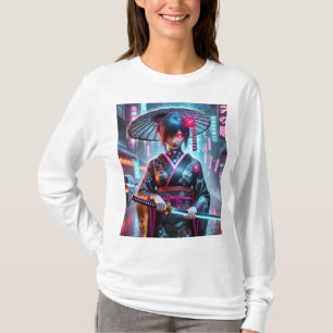 💠 Cyberpunk Geisha Assassin – Neon Shadow T-Shirt