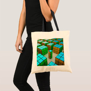Cyberpunk Geometric Puzzle Tote Bag