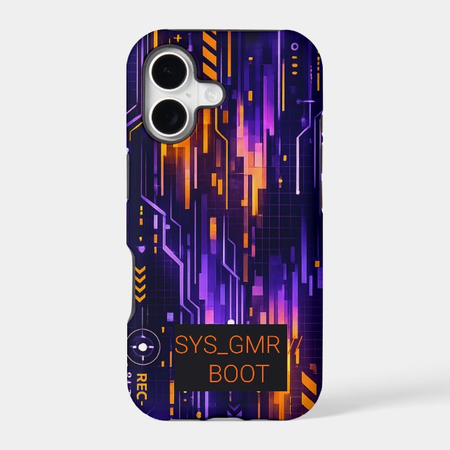 Cyberpunk Glitch Tech Badge Neon Orange Gaming (Back)