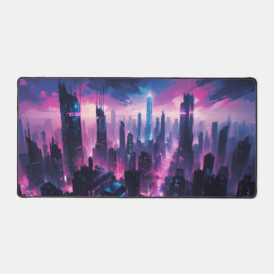 Cyberpunk Glow Cityscape – Futuristic Neon Skyline Desk Mat