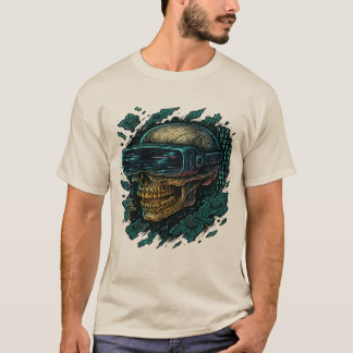 Cyberpunk Glowing Skull with VR Headset – Futurist T-Shirt