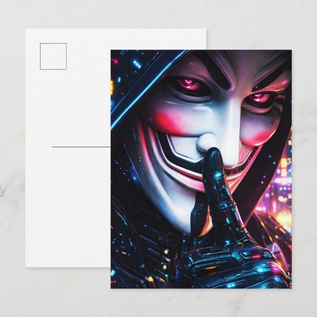 Cyberpunk Hacker Mask Shush Neon Glow Postcard (Front/Back)