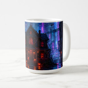 Cyberpunk Halloween Haunted House Neon Mug / Cup