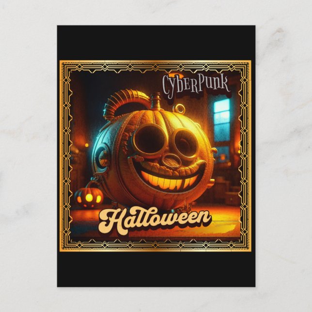 CYBERPUNK HALLOWEEN PUMPKIN POSTCARD (Front)