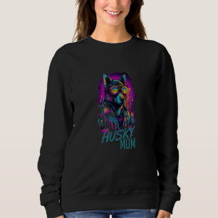 Cyberpunk Husky Loving Moms Futuristic Husky With  Sweatshirt