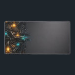 Cyberpunk Industrial Scavenger Tech Desk Mat<br><div class="desc">This Cyberpunk Industrial Scavenger Tech Desk Mat features a detailed left-anchor design of futuristic circuitry and mechanical components. Perfect for gaming setups, tech workstations, or as an industrial office gift. This ultra-wide desk pad offers a clean, high-performance surface for your mouse while keeping the intricate scavenger aesthetic visible around your...</div>