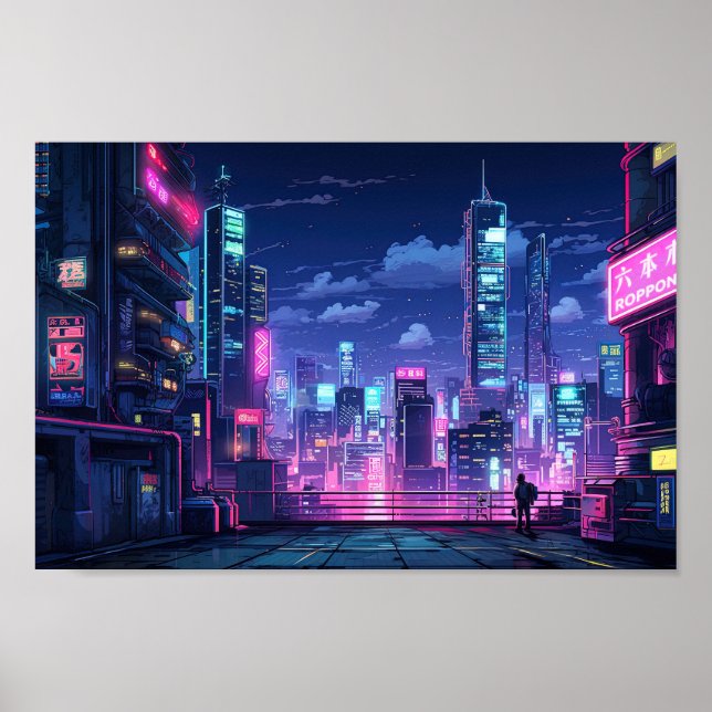 Cyberpunk Japan Rooftop Poster (Front)