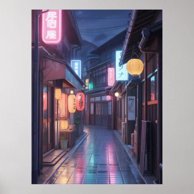 Cyberpunk Japan Street Neon Cityscape Anime modern Poster (Front)