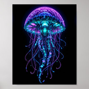 Cyberpunk Jellyfish – Neon Bioluminescent Deep Sea Poster